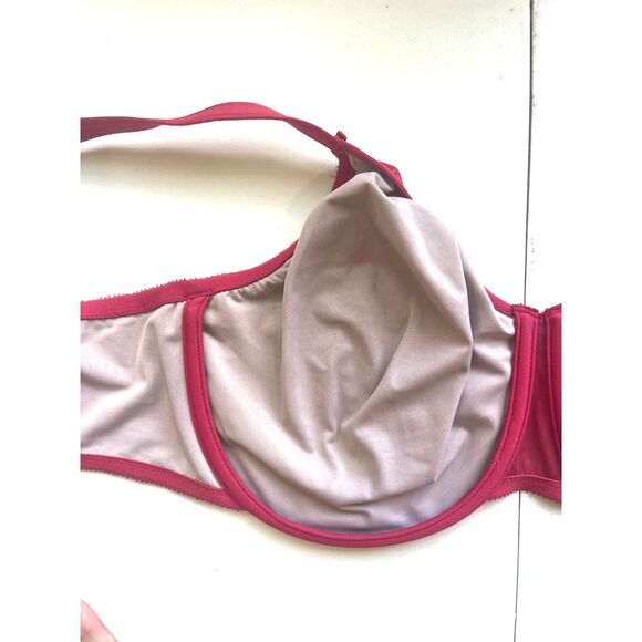 Chantelle Bra 42 F (DDD) Red Full Coverage Underwire Magnifique Minimizer Plus S - Picture 12 of 15